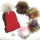 DIY Faux Fur Pom Poms Ball with Press Button Removable Fluffy Pompom for Knitting Hats Shoes Scarves Bag Accessories