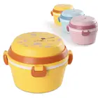 LULA 1000ml Creativity Cartoon Soup Container Picnic Plastic Round Double Layer Princess Kids Lunch Box With Handle