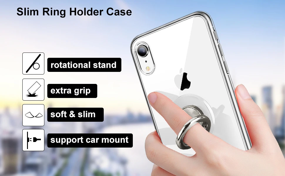 XR phone case ring holder clear cover TPU protective shell phone cover thin case for iPhone XR