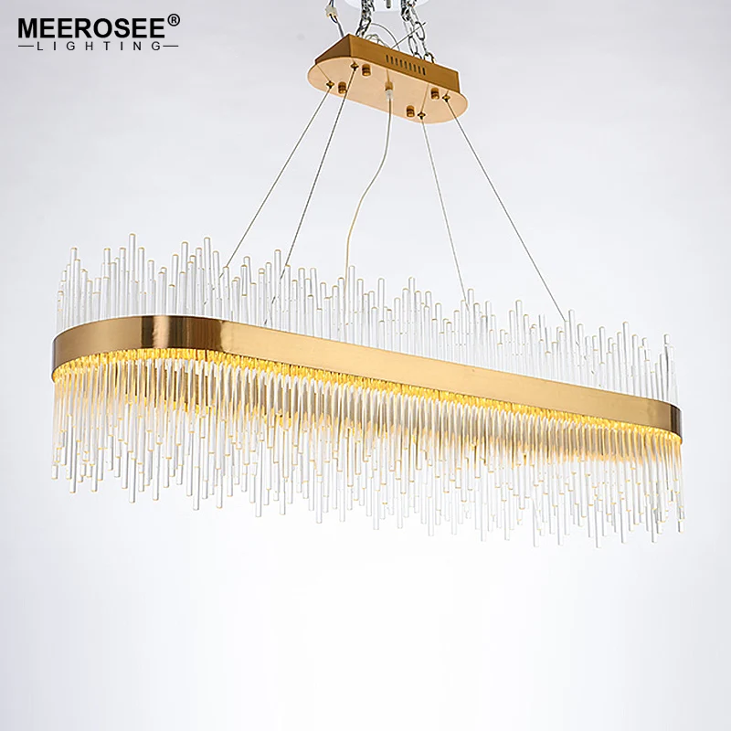 MEEROSEE Modern LED Pendant Light Crystal rods Hanging Lamp for Dinning room Gold Oval Suspension Luminaire Abajur MD85504