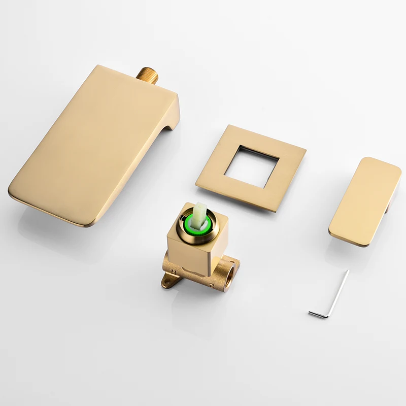 Brushed gold Bathtub Shower Faucet Brass Material Waterfall Bathtub Tap Mixer Set