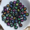 4x7mm Acrylic Black Coin Round Beads With Colorful Alphabet Letters Mixed Alphabet /Letter Acrylic Coin Round Flat Beads