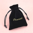 Small printed black jewelry gift drawstring velvet bag pouch