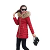 Winter Women padded parka outwear long stand collar cotton filled heated Jacket with fashion Fur Trim Hood