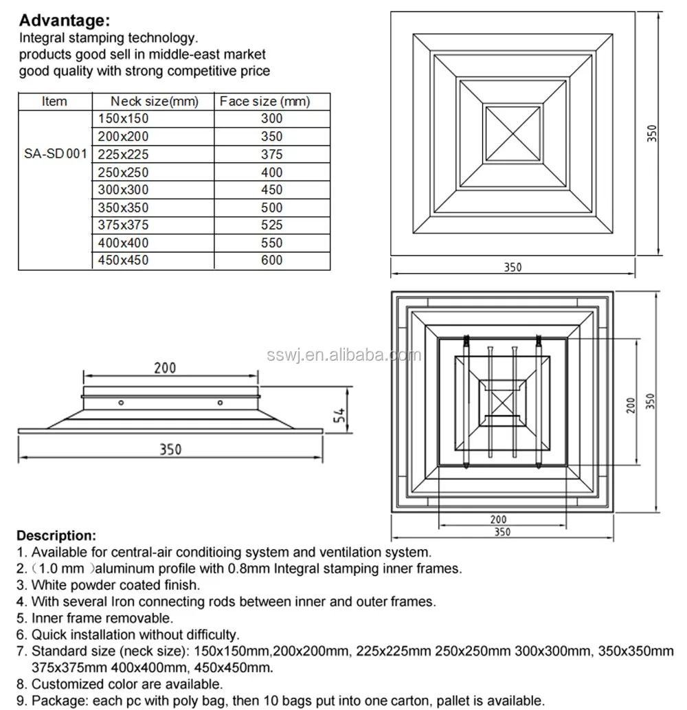 Square Ceiling Diffuser / Aluminum Linear Slot Air Diffuser Hvac System