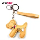 Promotional premium dog animal OEM PU leather keychain with custom logo