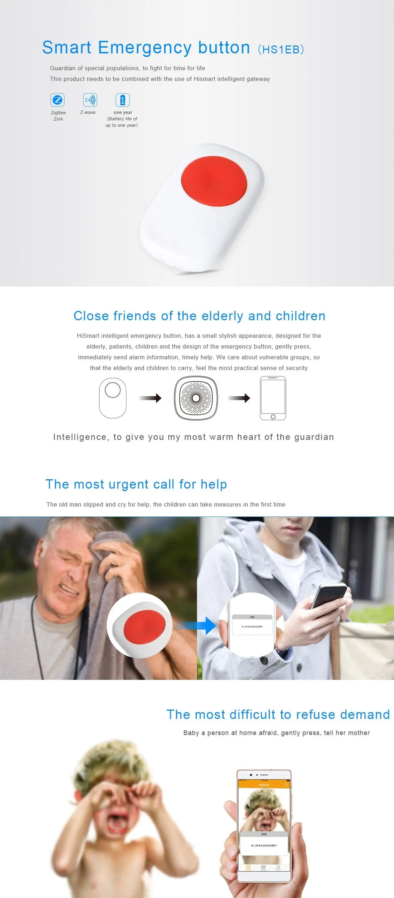 Smart emergency button with zigbee ZHA used for elder people and Children - ANKUX.COM