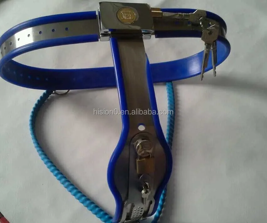 2016 sexy female blue stainless steel y-shape chastity belt