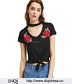 Wholesale Cotton Short Sleeve Necklace V-neck Rose Sexy Bowknot Casual Fashion T-shirt women tops