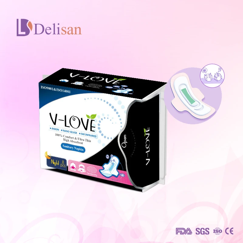 High power water absorption free sample 100%cotton VLOVE far infrared anion sanitary pad