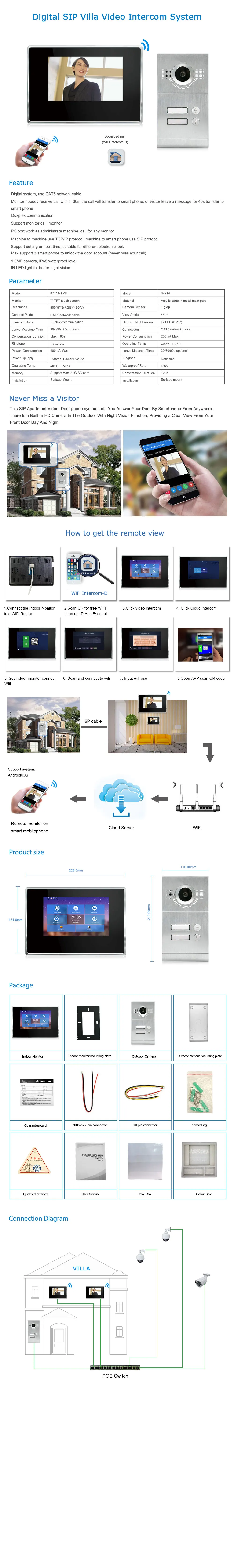 New arrived Waterproof wifi doorphone with monitor Motion Detection video doorphone system With Night Vision