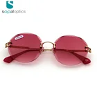 Professional wholesale sun glasses manufacturer red smart rimless sunglasses for face shape female
