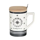 Bamboo Square Cover Lid White Stoneware Custom Logo Ceramic Coffee Sublimation Mug