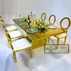 Rectangle gold metal stainless steel frame mirror glass top 10 seater wedding tables
