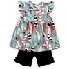 Summer Girls Outfits 2 Pieces Boutique clothes Sets Child colorful feather short sleeve Top And Short clothing sets