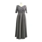 Plus Size Grey Mother Of The Bride Dresses With Half Sleeve Lace Applique Chiffon Prom Gowns Women Dresses