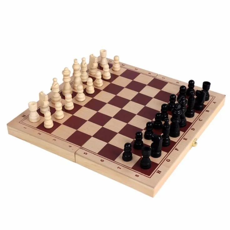 Большой 2,5 дюймов черный и кремовый Шахматный набор с деревянной шахматной доской