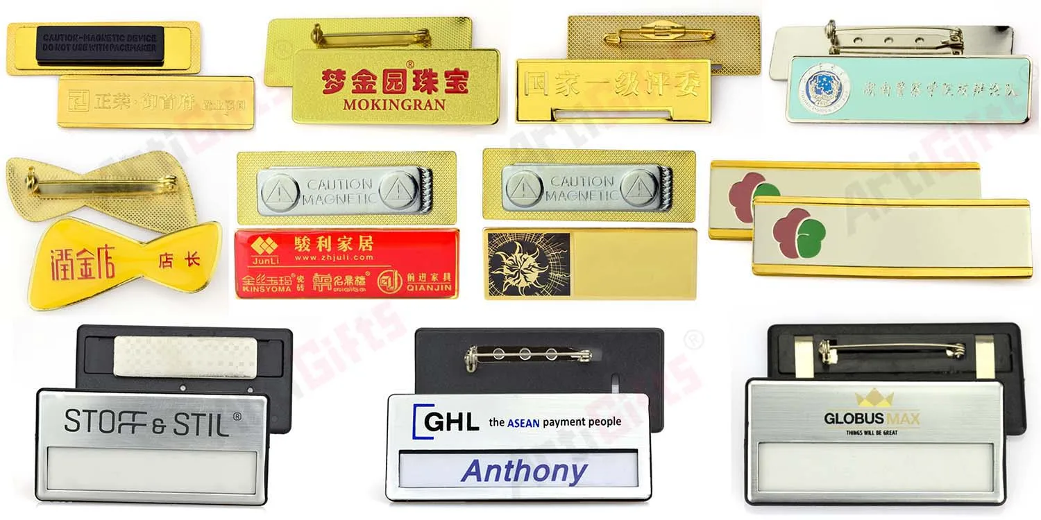 Wholesale Magnet Hotel Employee Reusable Blank Magnetic Metal Name Badge with logo