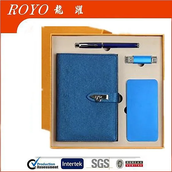 logo office stationery leather notebook gift set with phone usb