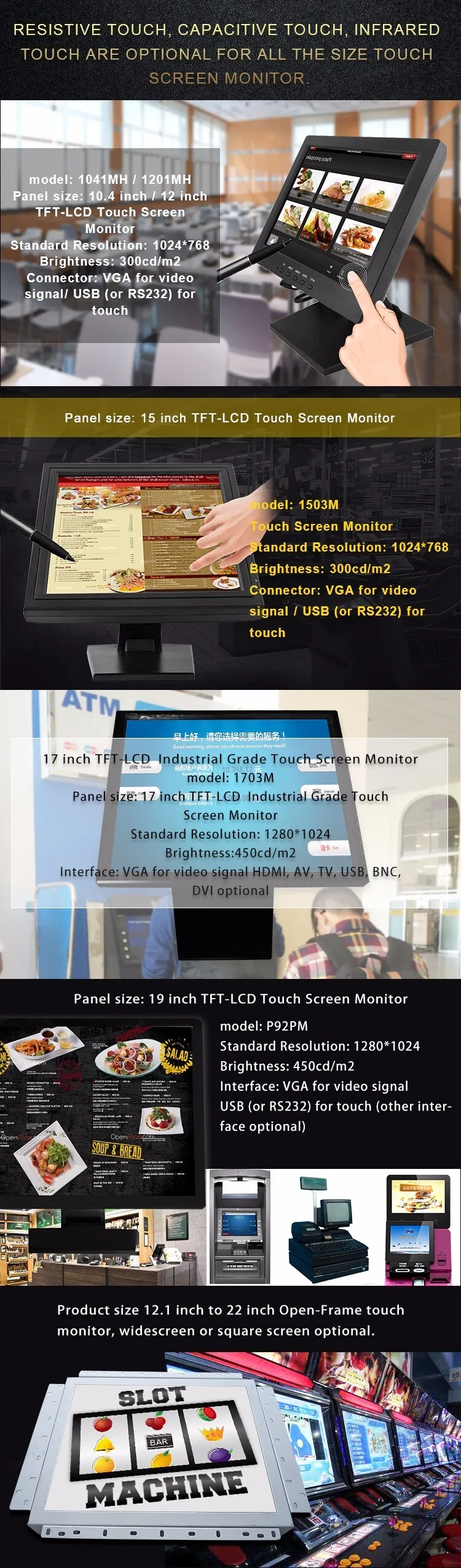 Best offer 15 inch professional pos use industrial touch screen monitor
