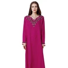 Lady Fashion Polyester Embroidered Long Sleeve Sashes Muslim Dress