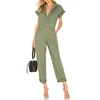Khaki Utility Jumpsuit green solid single breasted Military style Short sleeve skinny bodycon women jumpsuits
