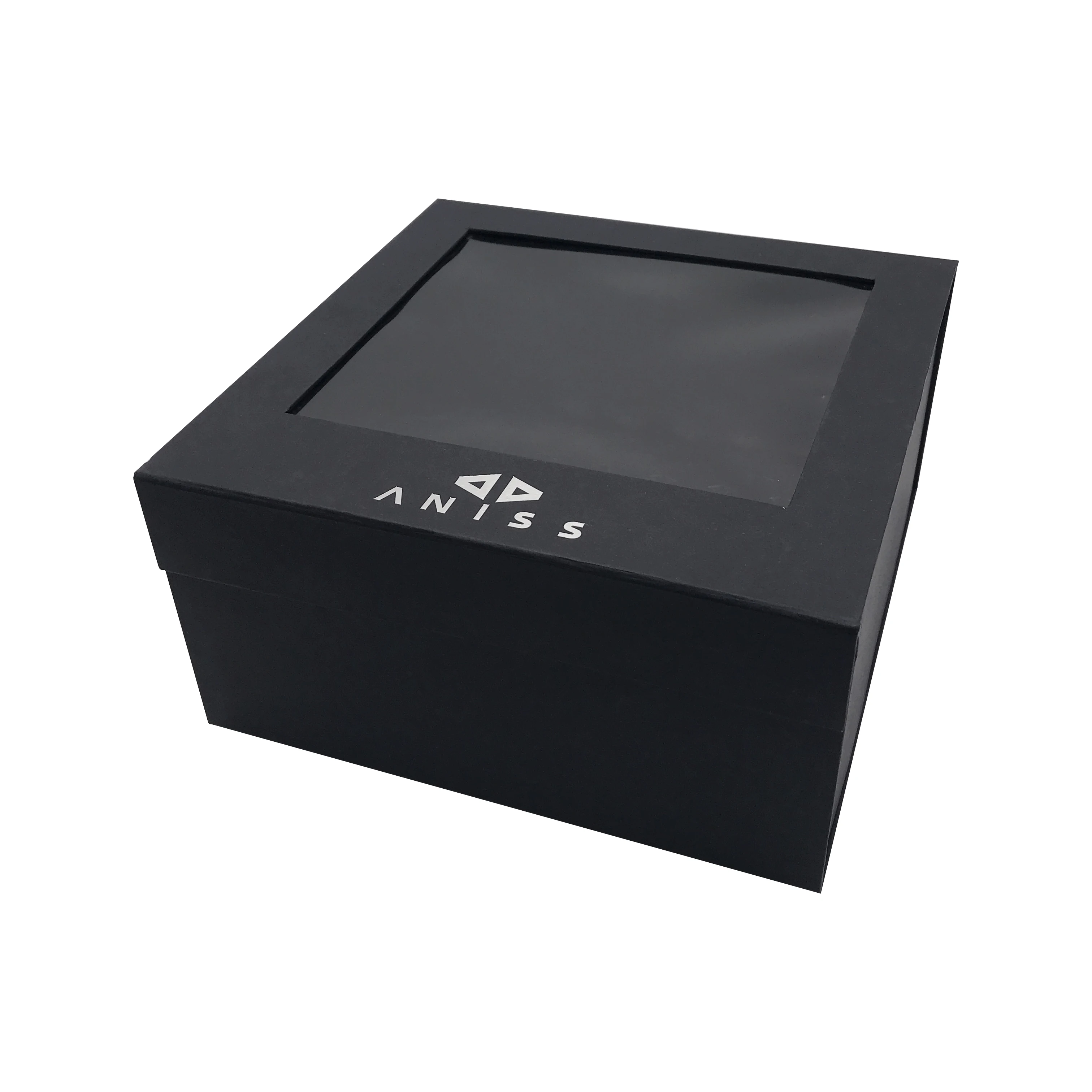 black folding magnetic gift box clear window packaging box for