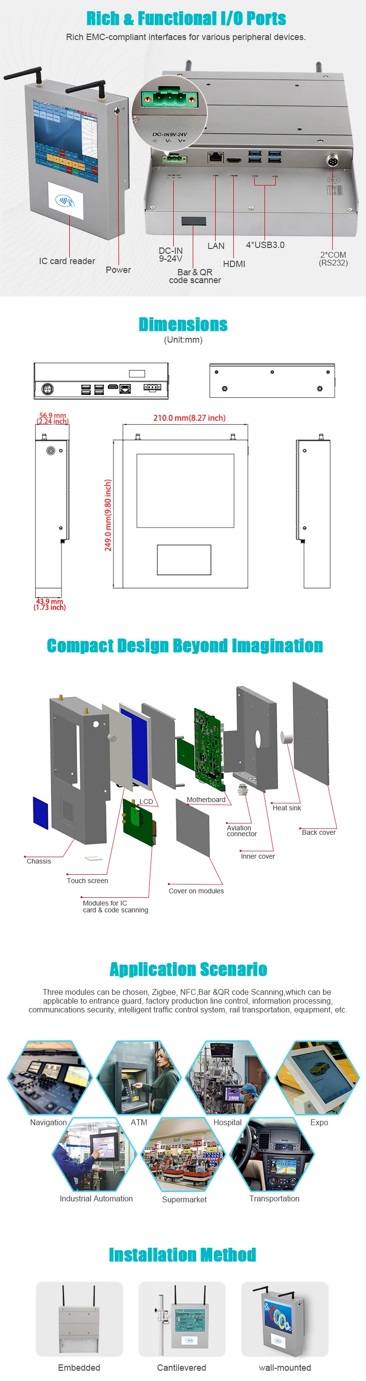 8.1 inch wall-mounting clear display touch panel pc for ZigBee Home Automation - ANKUX.COM