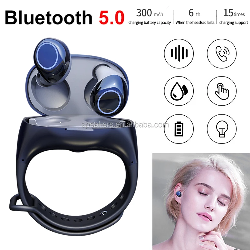TWS Wristband Earphones Bluetooth 5.0 True Wireless Earbuds Noise Cancelling Touch Binaural Earphone Mini Sport Headset with Mic - ANKUX.COM