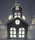 nature color christmas LED lighted small house hanging ornaments xmas gifts for home mini house with angel /santa claus /
