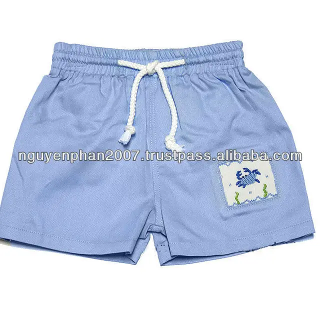 boys blue smocked crab swim trunks