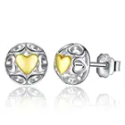 Luxury Gold Color Openwork Heart Stud Earrings for Women 925 Sterling Silver Earrings Fashion Jewelry