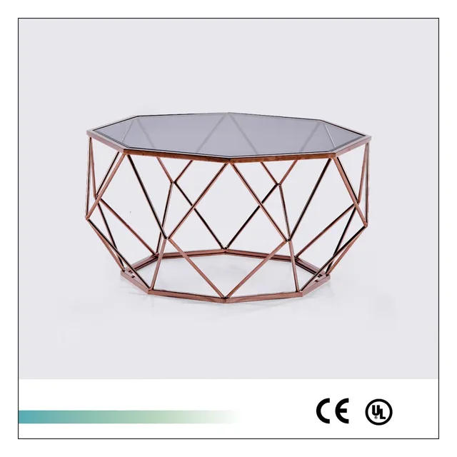 Goolee Ornate Modern Stainless Steel Metal Coffee Table With Glass Top