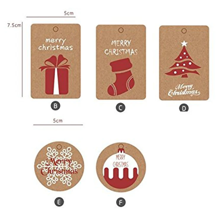 christmas custom kraft paper hang tag with jute string for gift