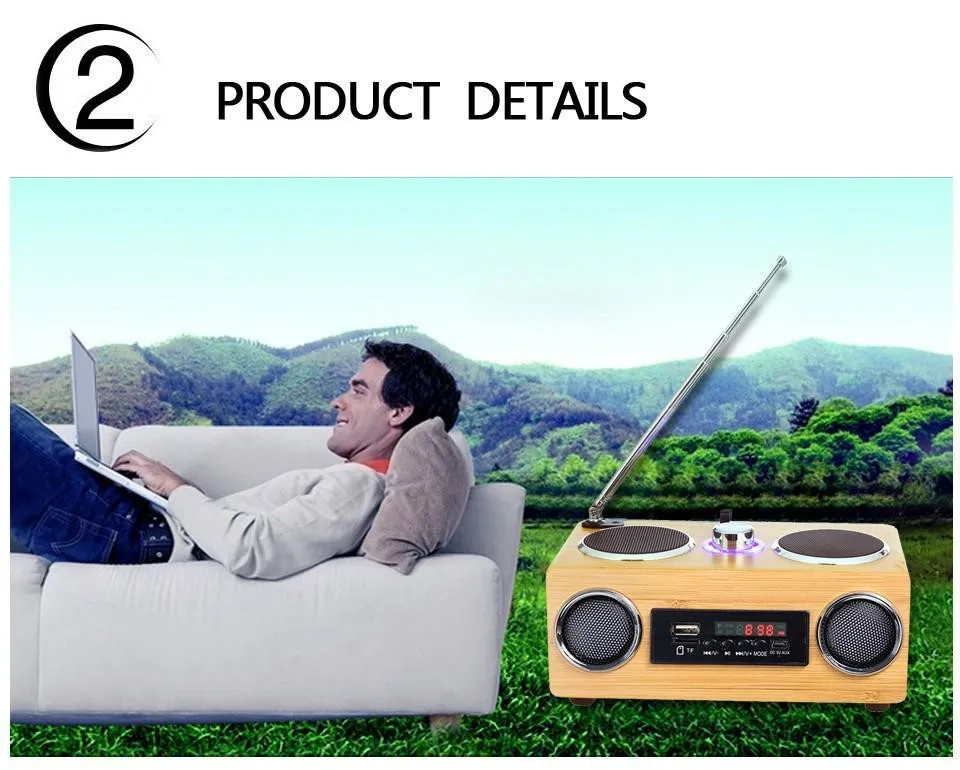 100% Original Handmade Bamboo Portable Speaker Hi-Fi Bamboo Wood Boombox TF/USB Card Stereo Speaker FM Radio with Remote Control - ANKUX.COM