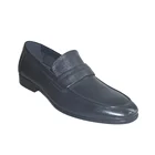 Italian style round toe handmade blue genuine leather casual slip on shoes mens dress penny loafers