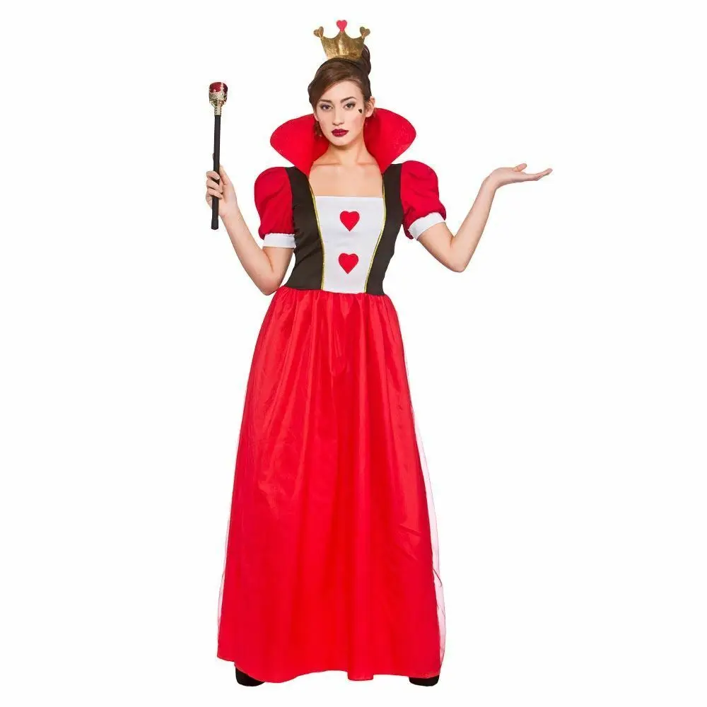 Adultos Halloween señoras rojo disfraces de reina de corazones de cuento de hadas vestido de lujo traje AD1246