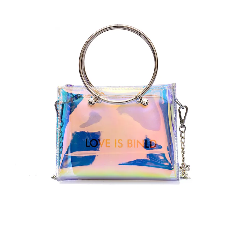 Cathylin Women Jelly Handbags Fashion Clear Pvc Summer Clutch Ring Transparent Tote Chain Shoulder Bags For Lady And Gril Las