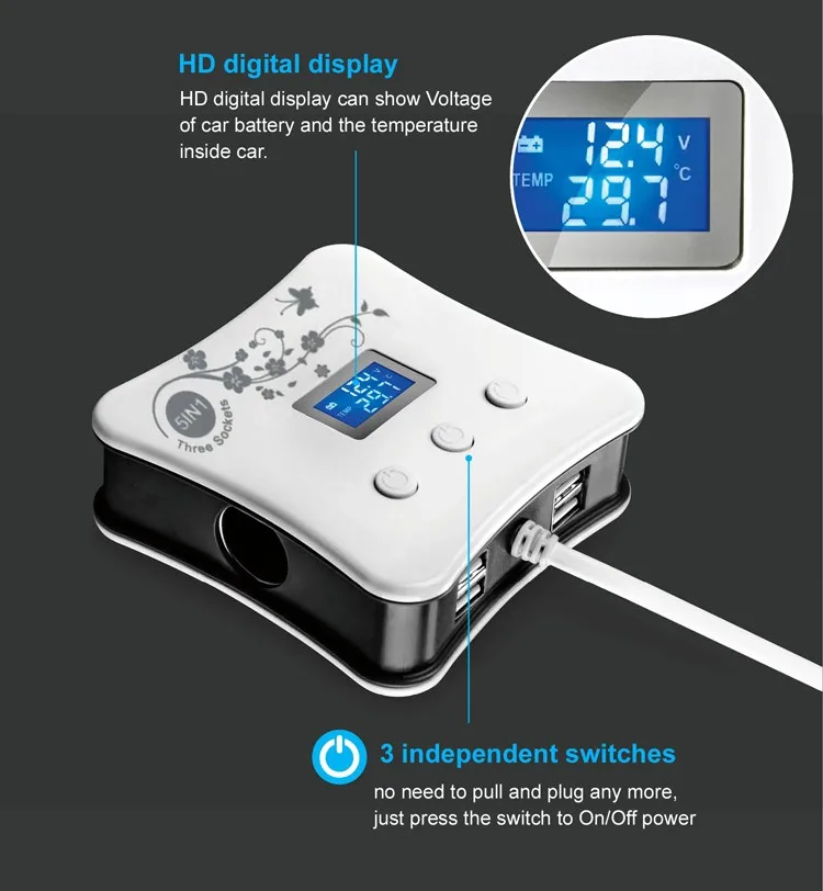 6 4 USB ports 3 cigarette sockets 5 IN 1 High speed cell USB phone car charger car battery charger New Arrival 5 IN 1 delicate Design High speed cell USB phone car charger 5V 2.1A, car battery charger car phone charger Wholesale triple promotional USB 5V 2.1A High speed cell iphone car charger , Shenzhen GXY Electronic Co., Ltd