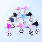 Customized Fashion Fur Keychain Bags Key Chains Rex Rabbit Fur Pompon Key Ring
