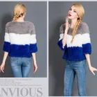 Colorful stripe ladies fashion winter coat real Rex rabbit knitted fur coat