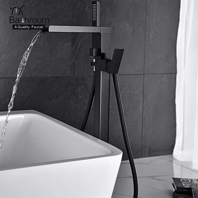 Stand Alone Style Contemporary Waterfall Faucet Matter Black Floor
