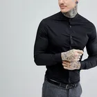 men's social shirt wholesale skinny dress shirt in black