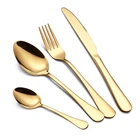 Amazon Hot Selling 4 pieces Stainless Steel Gold Plated Flatware Coloful Wedding Party Cutlery set Steak knife and fork spoon