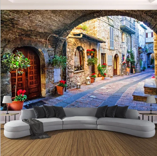 Vlies Tapete Nach Foto Wand Papier Wandbild 3D Italienischen Stadt Street View Europäischen Landschaft Wand Abdeckt Wandbild