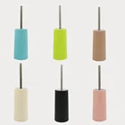 Fashion style long silver stainless steel handle toilet brush and multi color pp cylinder holder set