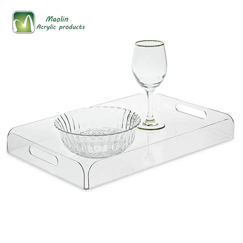 Factory Custom Square Clear Acrylic Tray Serving Tray With Handles