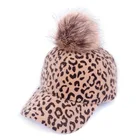Winter Thick Warm Children Caps Cute Gorras Fur Leopard Print Baseball Cap With Fluffy Ball For Kids Parent-Child