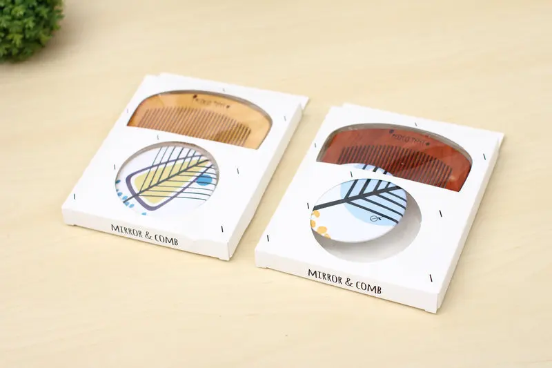 Student life supplies wholesale strange tree mirror comb wooden comb mirror ML-HZ2399 tinplate package