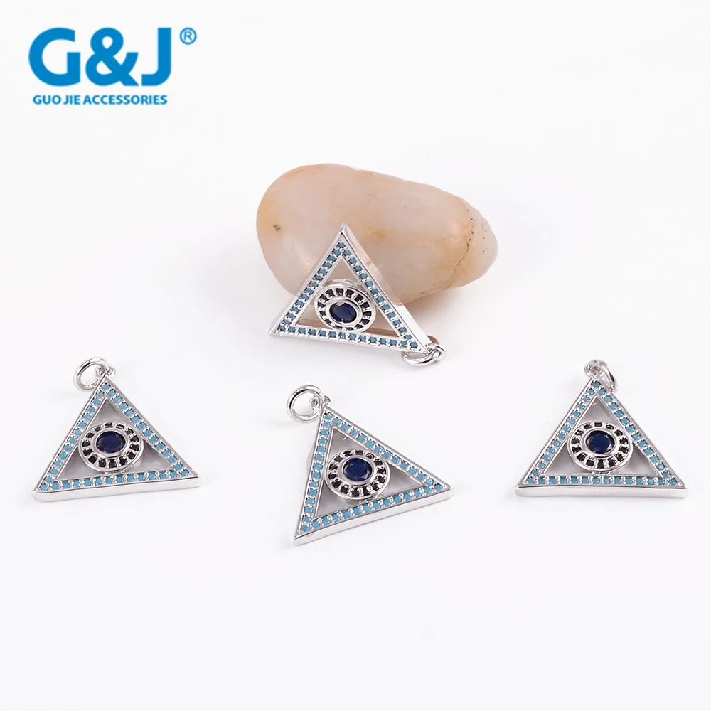Guojie brand wholesale printed rhinestone hot selling high quality triangle necklace silver pendant